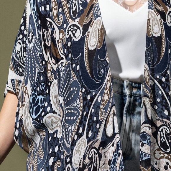 Bohemian Blue Paisley Jacquard Print Kimono Cardigan One Size - Picture 7 of 9